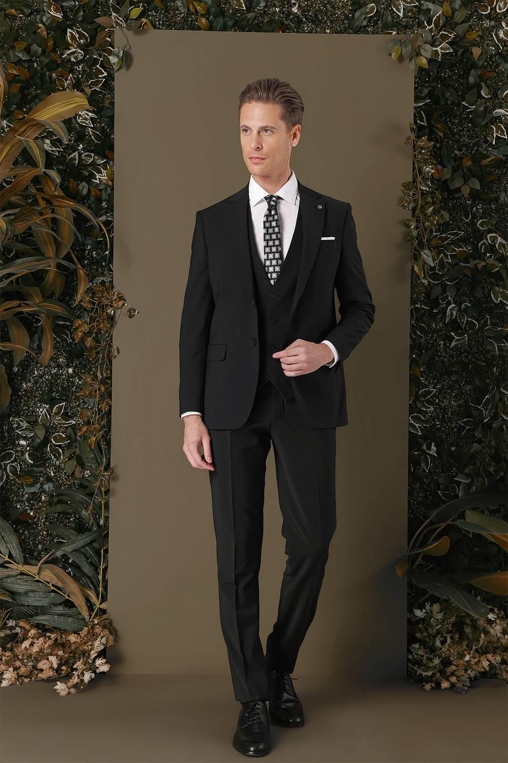 TK 889 Slim Fit Siyah Klasik Takım Elbise