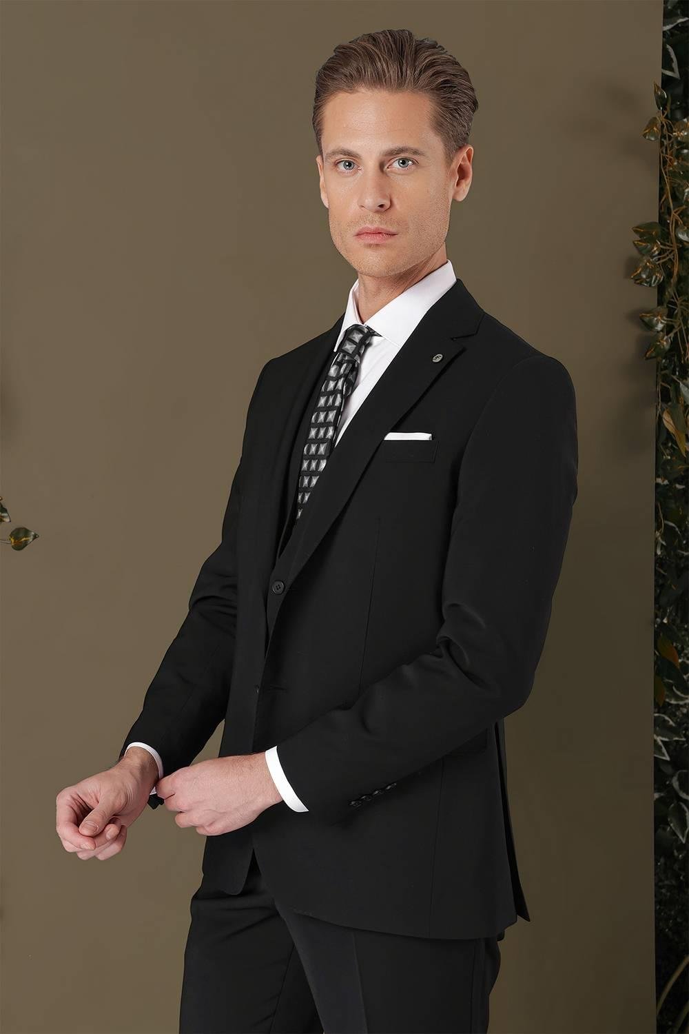 TK 889 Slim Fit Siyah Klasik Takım Elbise