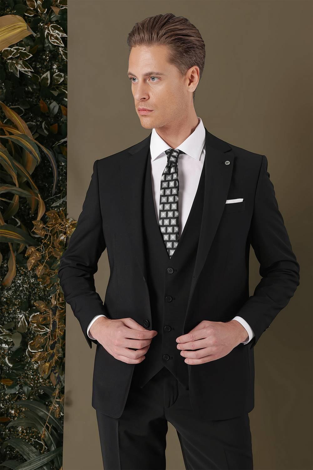 TK 889 Slim Fit Siyah Klasik Takım Elbise