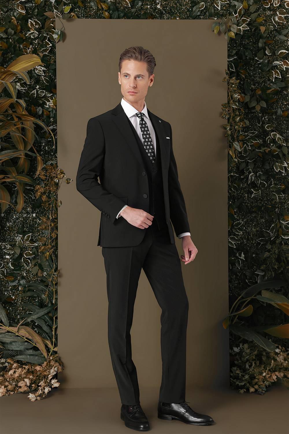 TK 889 Slim Fit Siyah Klasik Takım Elbise