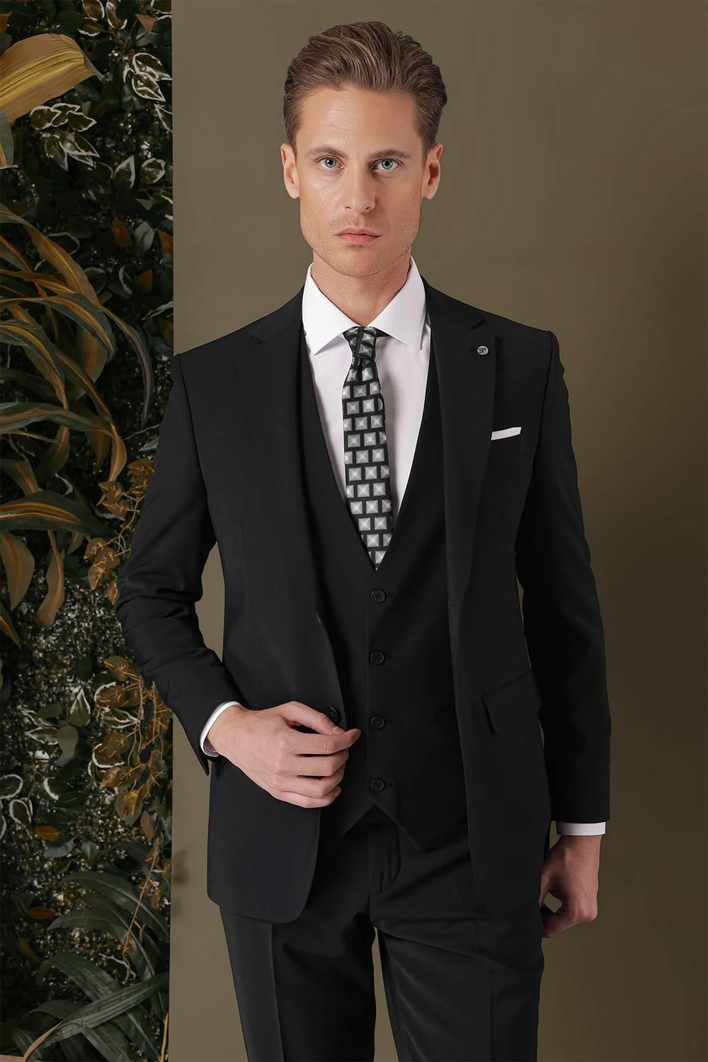 TK 889 Slim Fit Siyah Klasik Takım Elbise