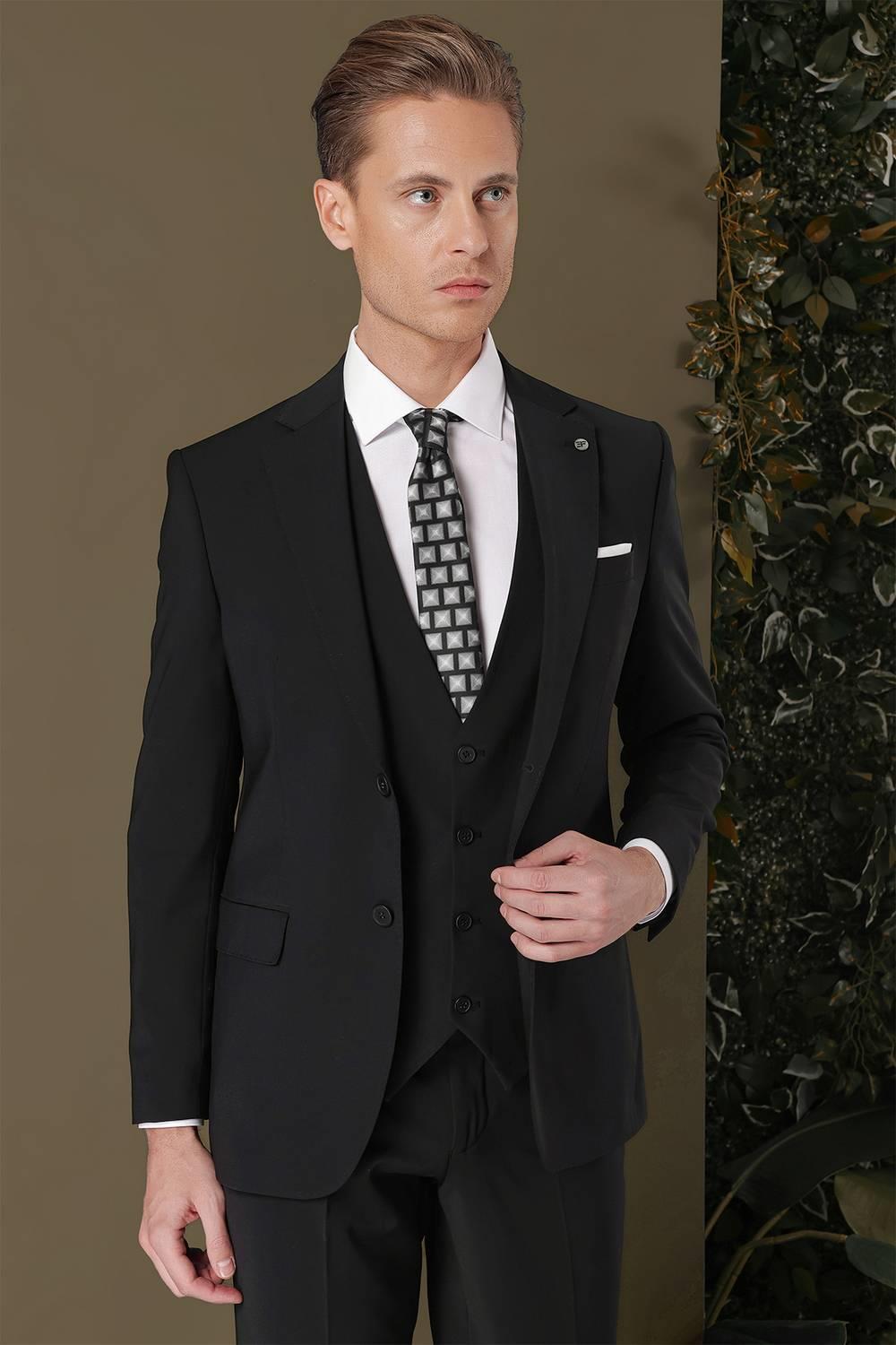 TK 889 Slim Fit Siyah Klasik Takım Elbise