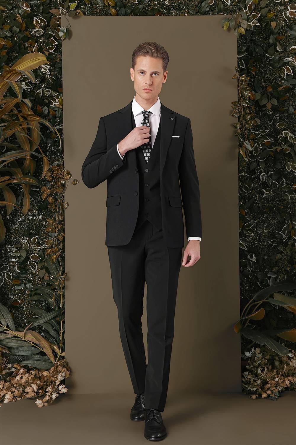TK 889 Slim Fit Siyah Klasik Takım Elbise