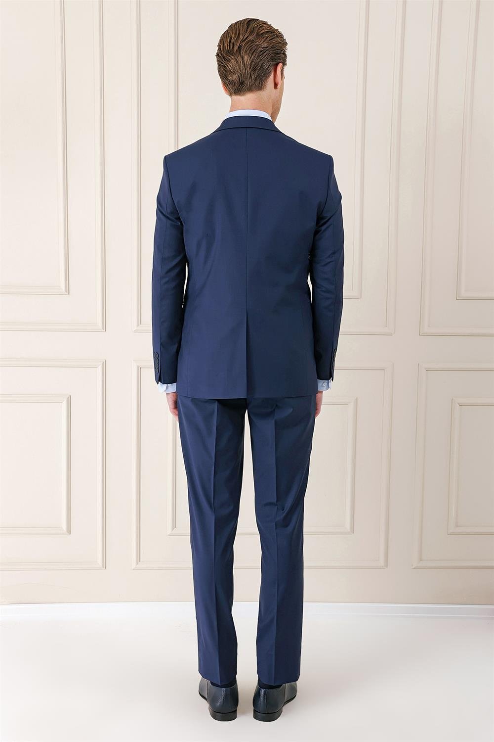 Tk 890 Slim Fit Düz Esnek Yelekli Klasik Lacivert Takım Elbise 