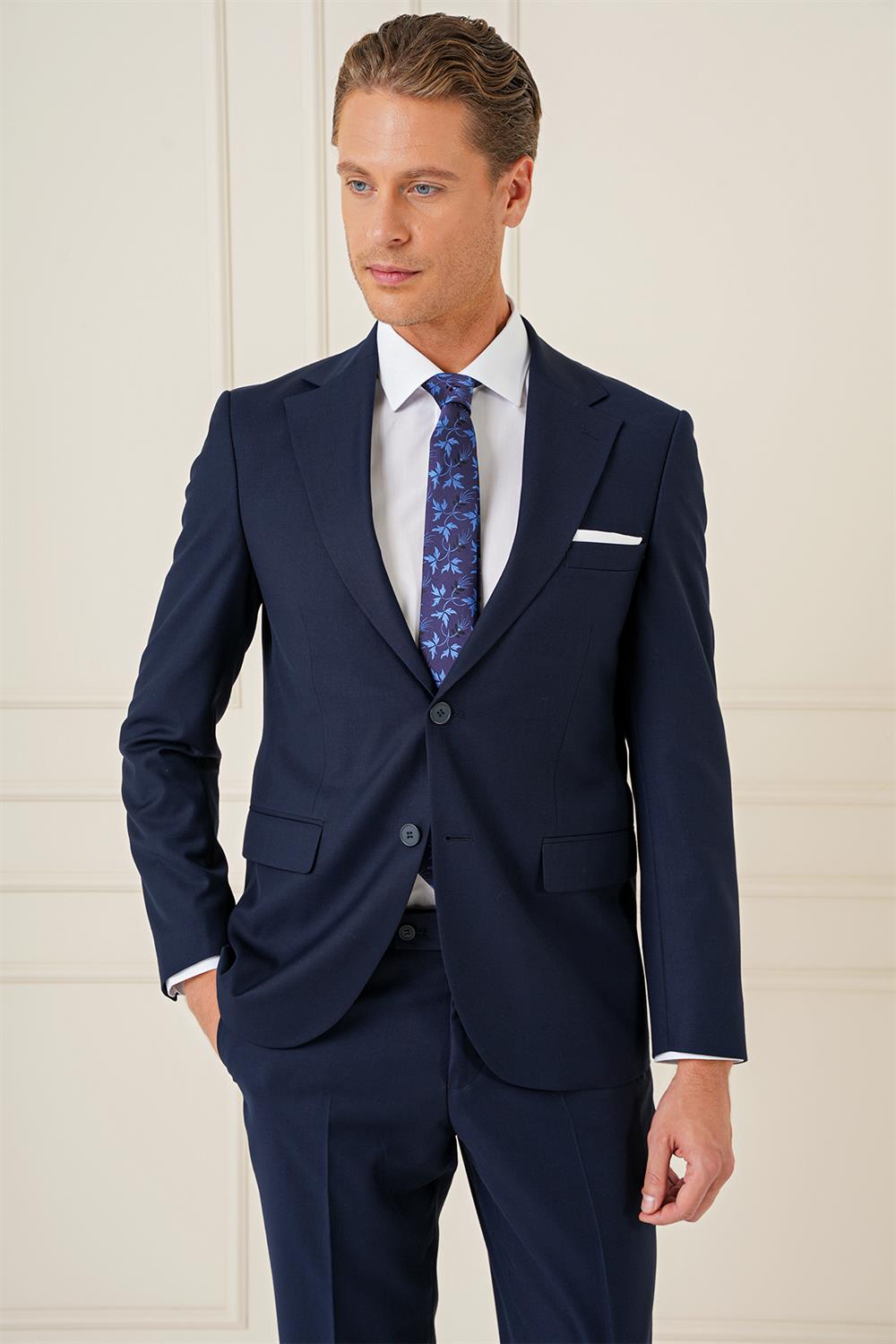 Tk 892 Slim Fit Düz Klasik Lacivert Takım Elbise 