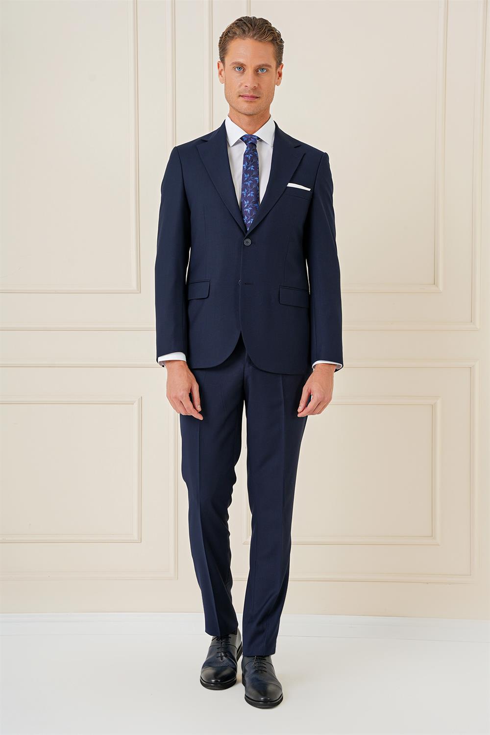 Tk 892 Slim Fit Düz Klasik Lacivert Takım Elbise 