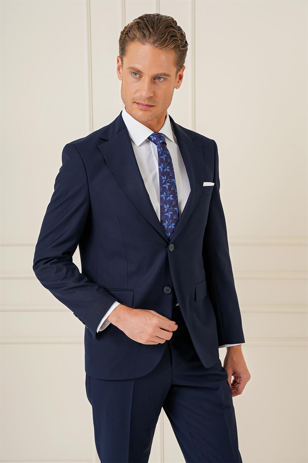 Tk 892 Slim Fit Düz Klasik Lacivert Takım Elbise 