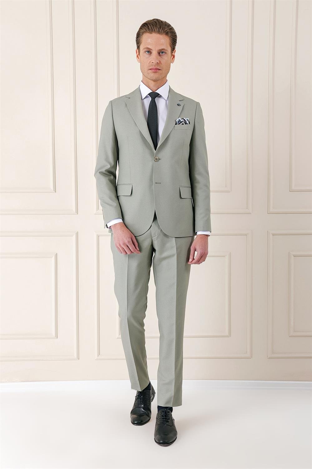 Tk 893 Slim Fit Jakarlı Çift Yırtmaç Klasik Nil Yeşili Takım Elbise