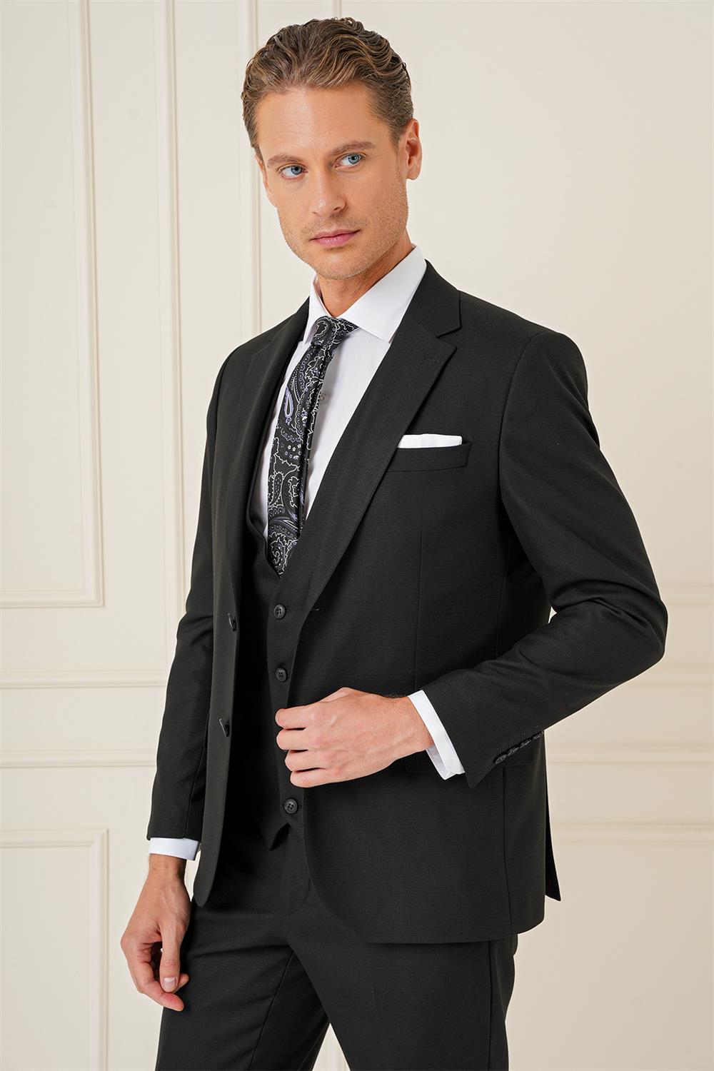 TK 896 Slim Fit Siyah Klasik Takım Elbise