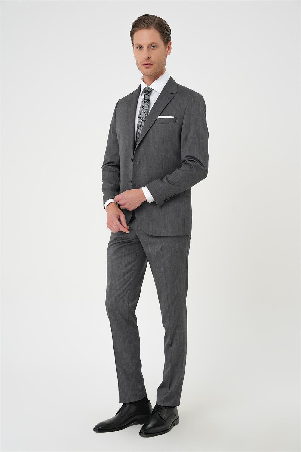 Tk 897 Slim Fit Esnek Yelekli Klasik Füme Takım Elbise