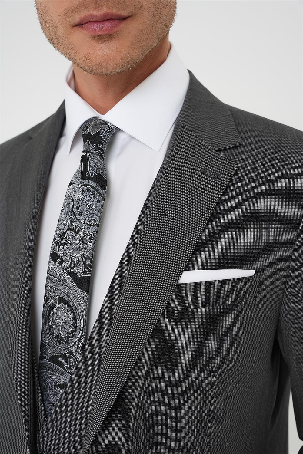 Tk 897 Slim Fit Esnek Yelekli Klasik Füme Takım Elbise