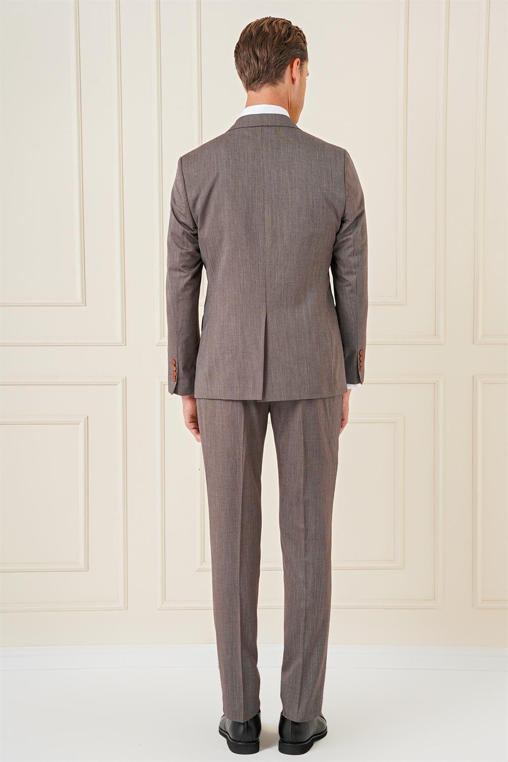 Tk 897 Slim Fit Esnek Yelekli Klasik Vizon Takım Elbise