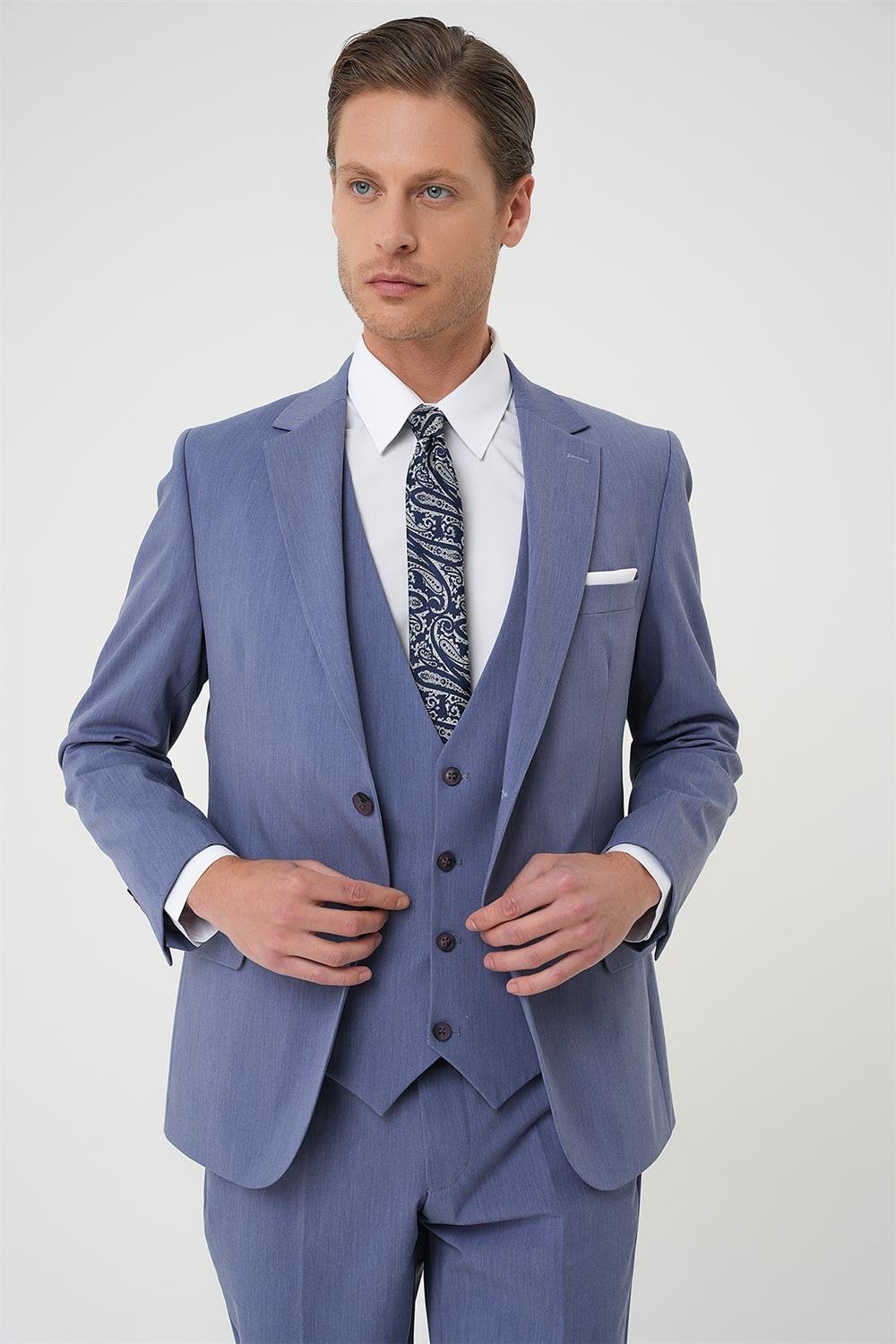 TK 901 Slim Fit Havacı Mavi Klasik Takım Elbise