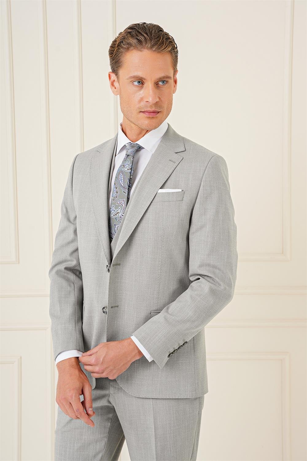 TK 902 Slim Fit Gri Klasik Takım Elbise