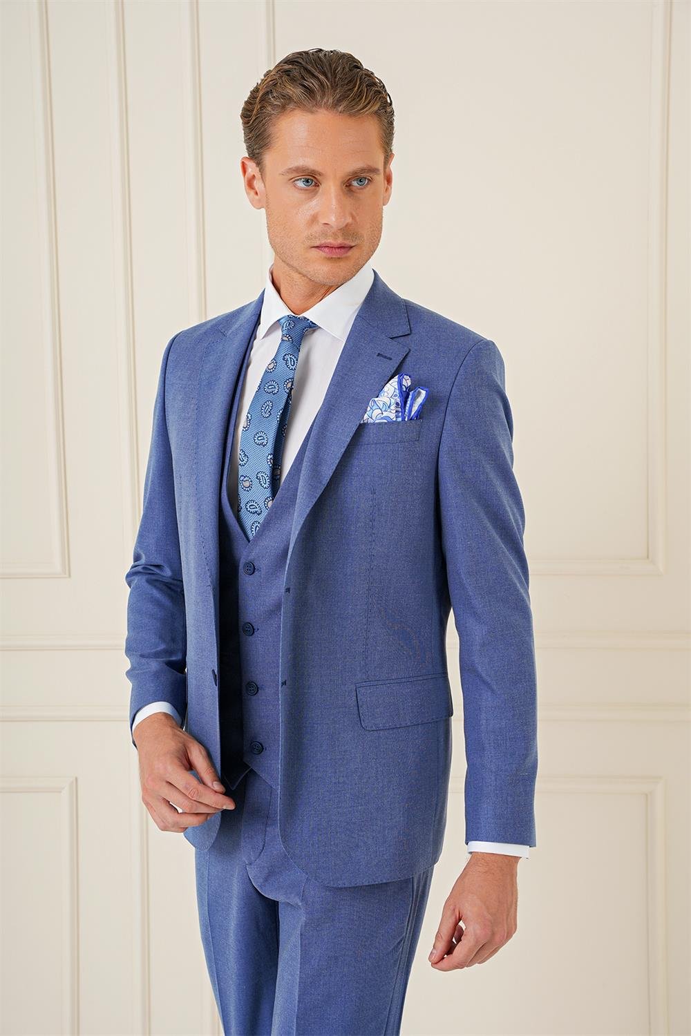TK 903 Slim Fit İndigo-Mavi Klasik Takım Elbise