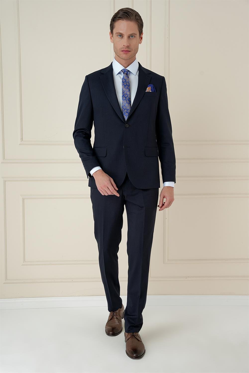 Tk 912 Slim Fit Çift Yırtmaç Mono Yaka Klasik Lacivert Takım Elbise