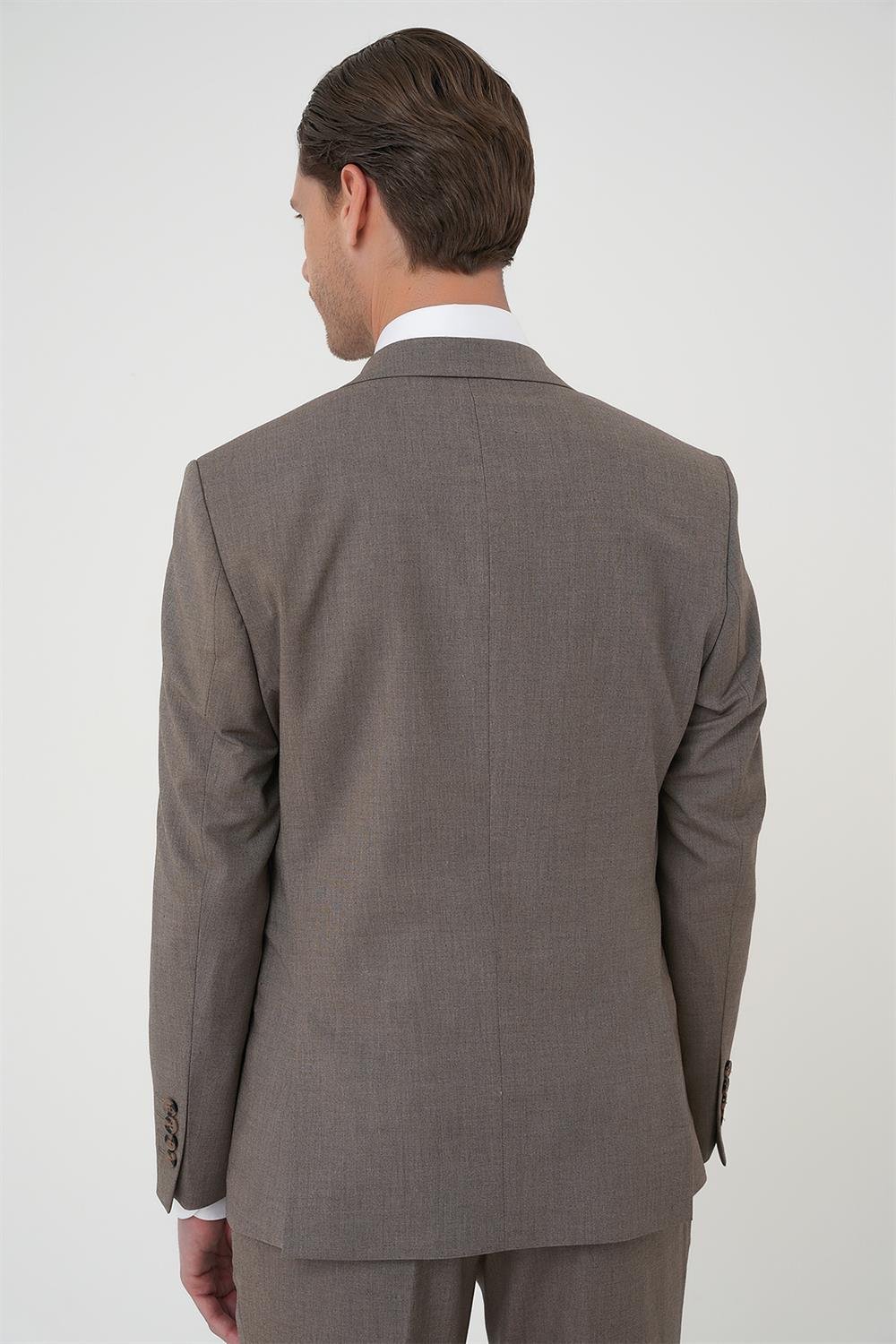 Tk 915 Slim Fit Çift Yırtmaç Dokulu Esnek Klasik Vizon Takım Elbise