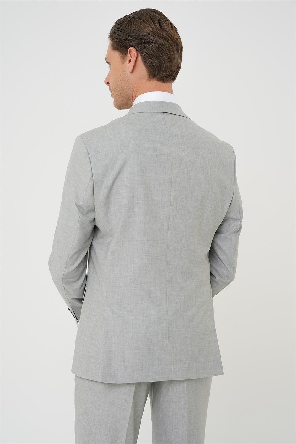 Tk 915 Slim Fit Çift Yırtmaç Dokulu Esnek Klasik Gri Takım Elbise