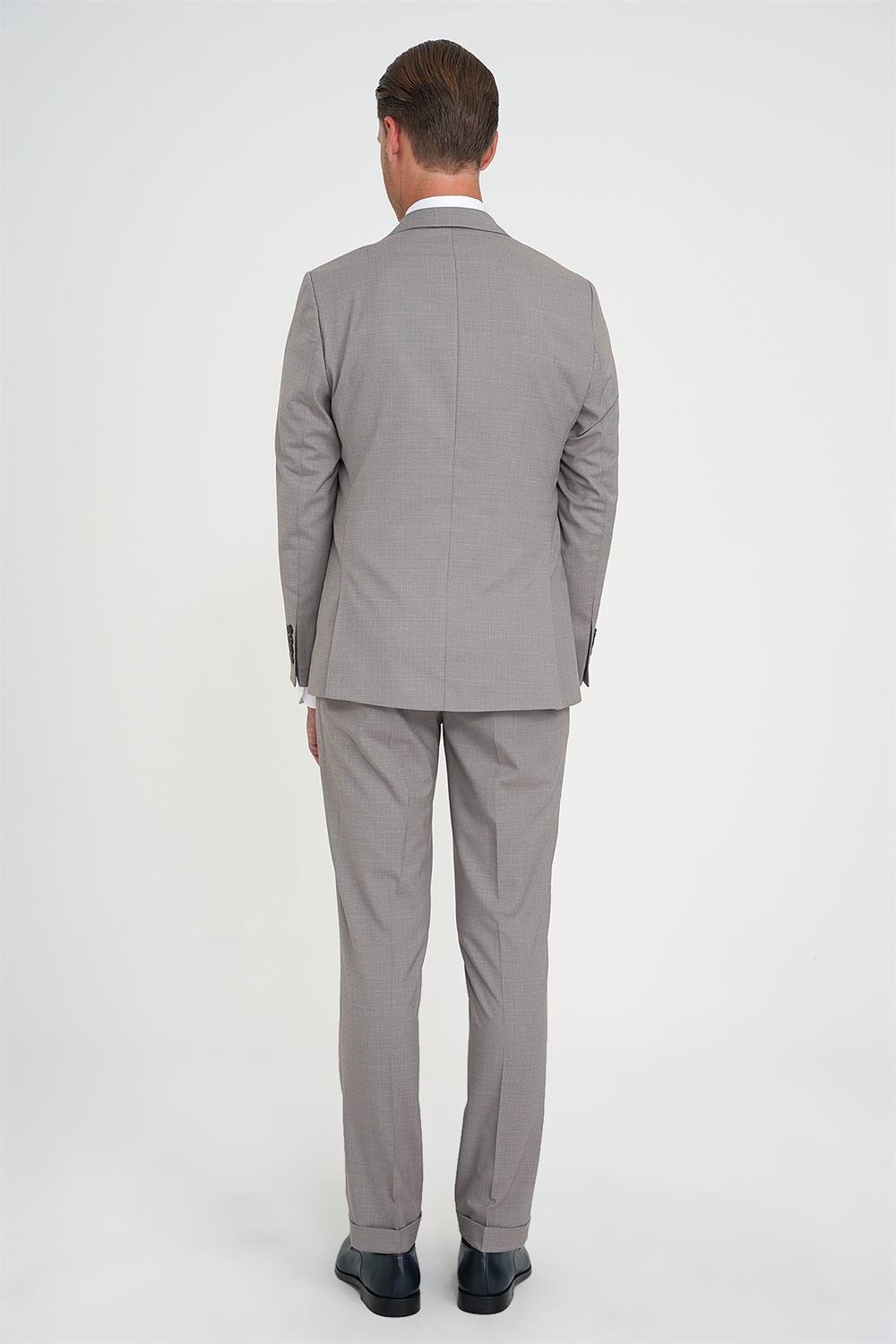 Tk 916 Slim Fit Çift Yırtmaç Esnek Yelekli Klasik Bej Takım Elbise