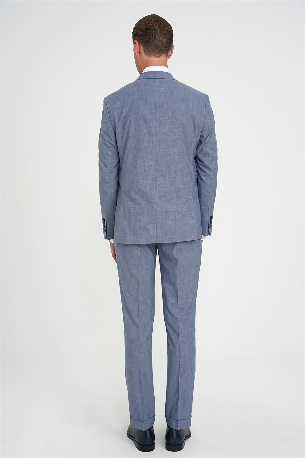 Tk 916 Slim Fit Çift Yırtmaç Esnek Yelekli Klasik Havacı Mavi Takım Elbise