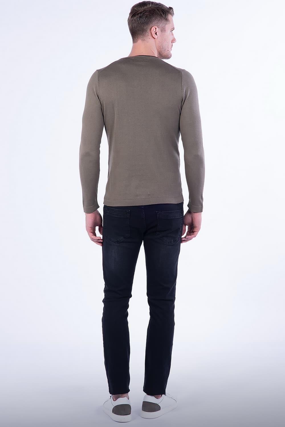 TR 791 Slim Fit Haki V Yaka Triko