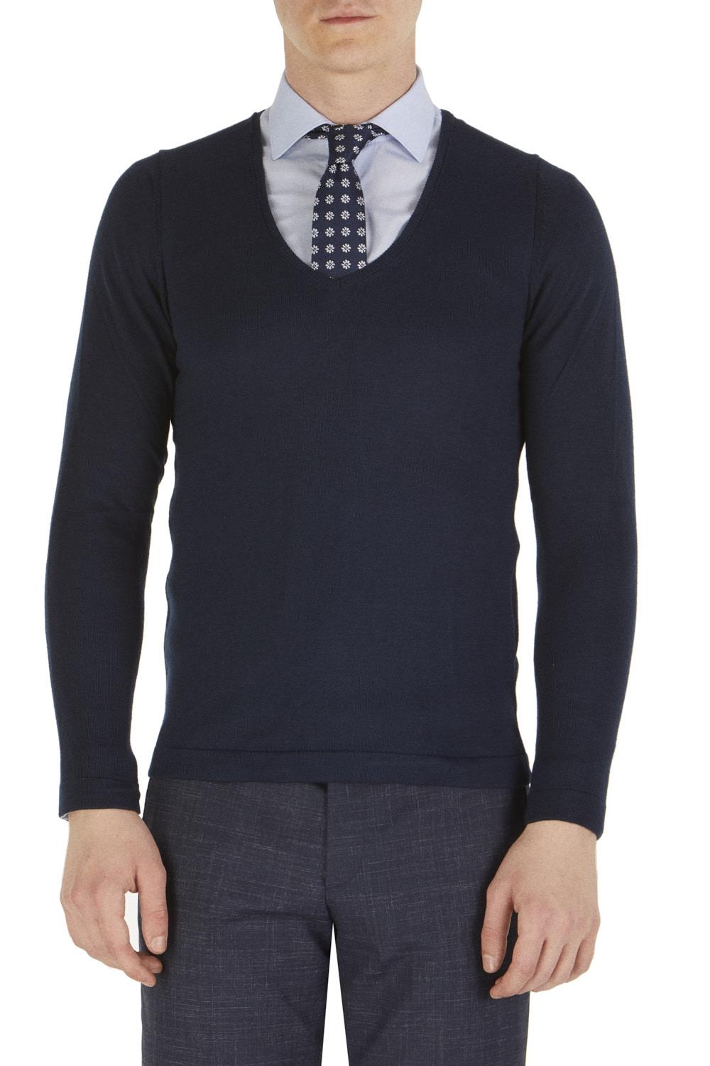 TR 791 Slim Fit Lacivert V Yaka Triko