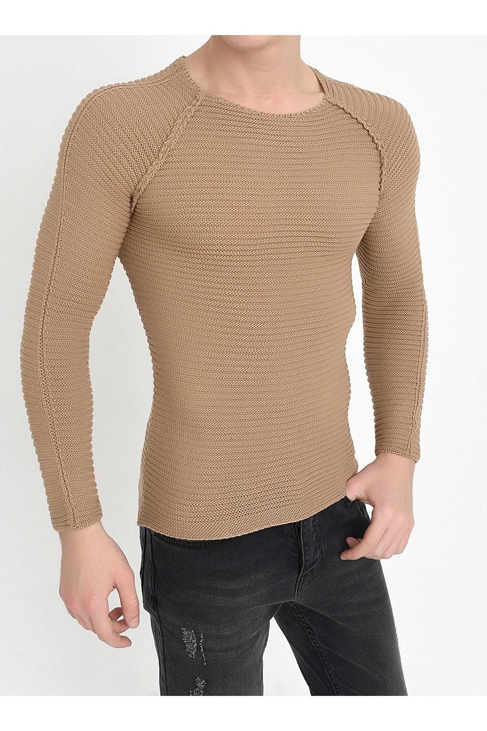 TR 807 Slim Fit Bej O Yaka Triko