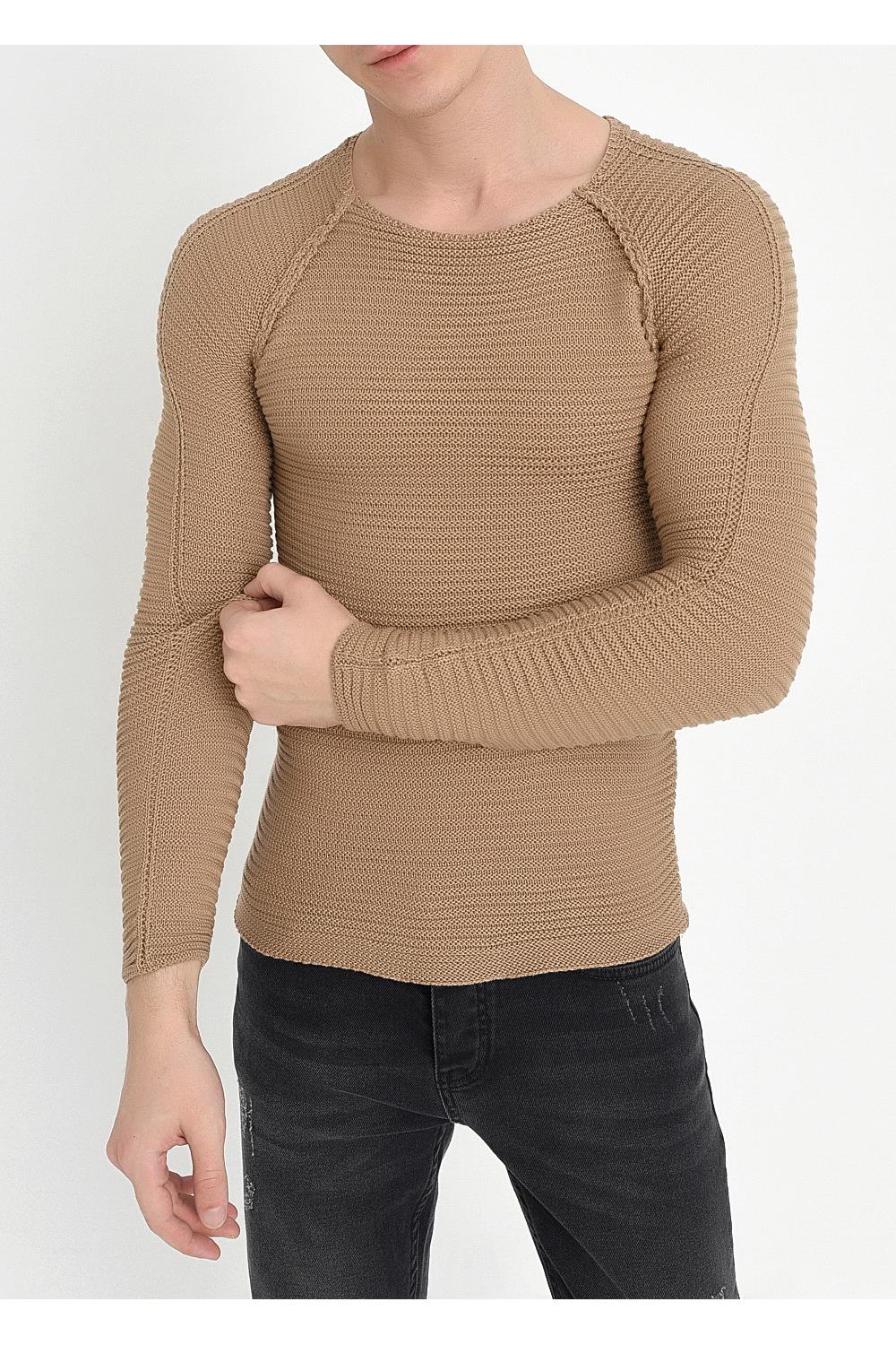 TR 807 Slim Fit Bej O Yaka Triko