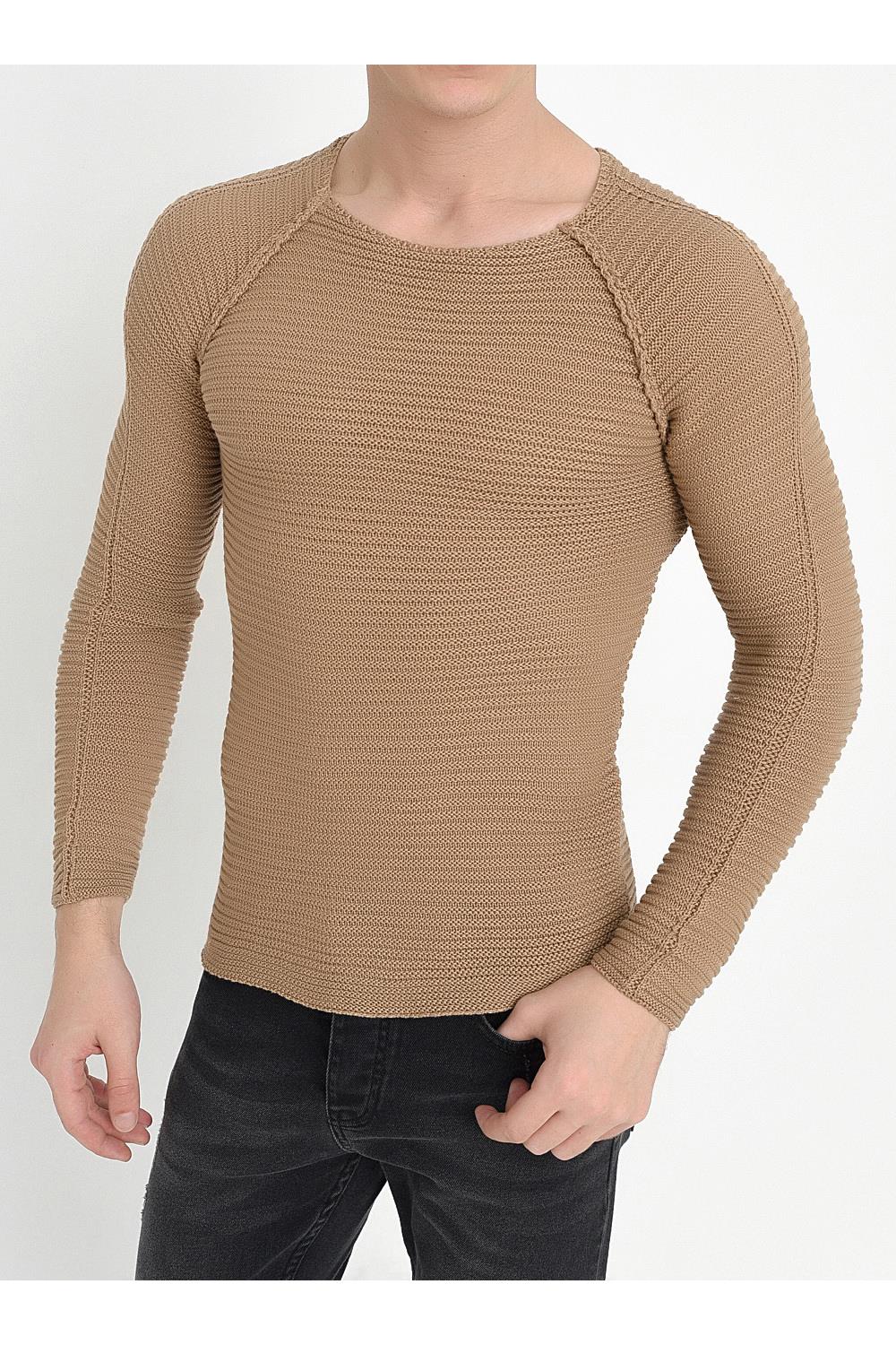 TR 807 Slim Fit Bej O Yaka Triko