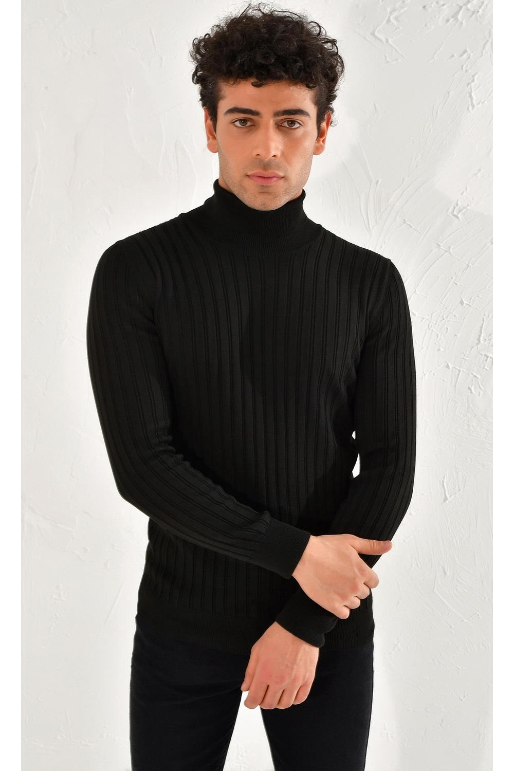 TR 813 Slim Fit Siyah Balıkçı Triko