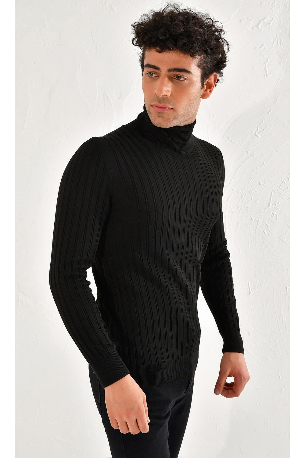 TR 813 Slim Fit Siyah Balıkçı Triko