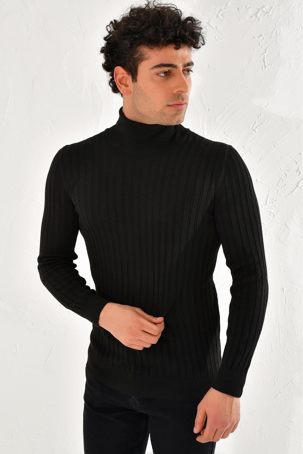 TR 813 Slim Fit Siyah Balıkçı Triko