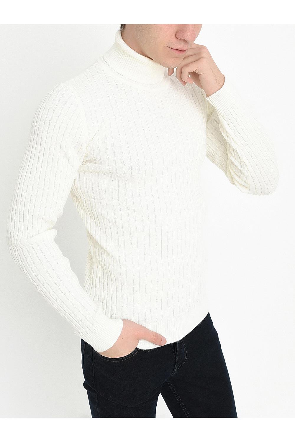 TR 814 Slim Fit Ekru Balıkçı Triko