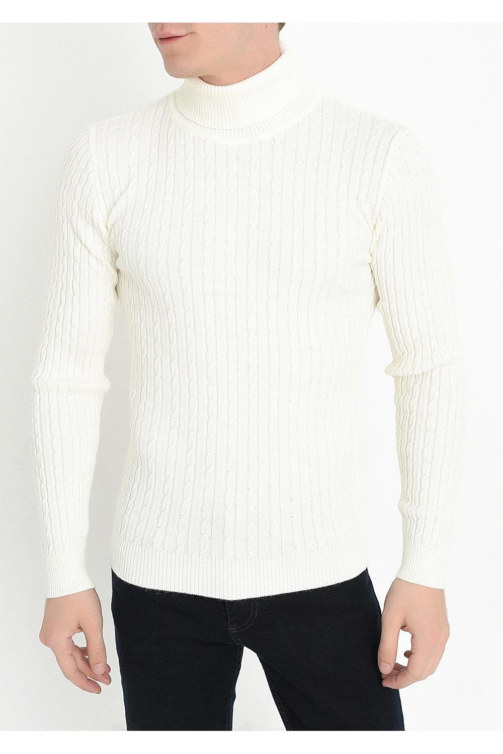 TR 814 Slim Fit Ekru Balıkçı Triko