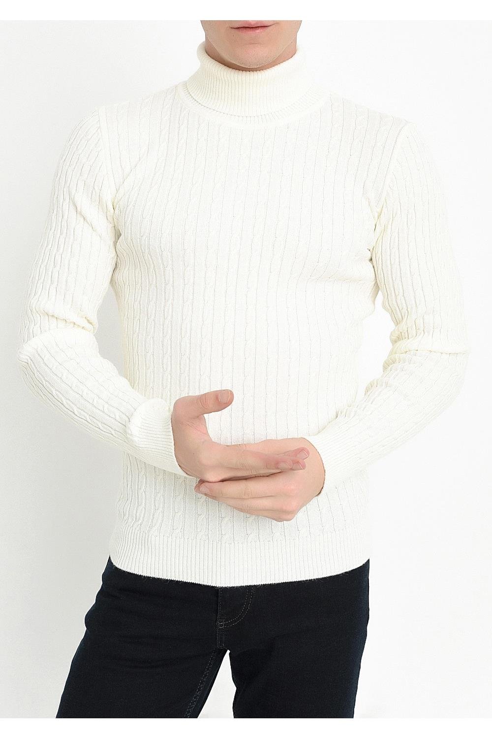 TR 814 Slim Fit Ekru Balıkçı Triko