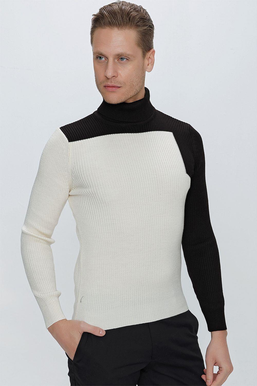 TR 842 Slim Fit Ekru Klasik Triko