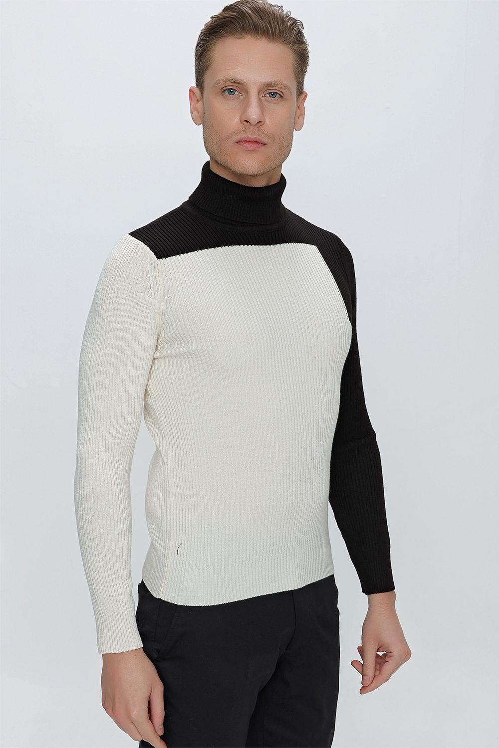 TR 842 Slim Fit Ekru Klasik Triko