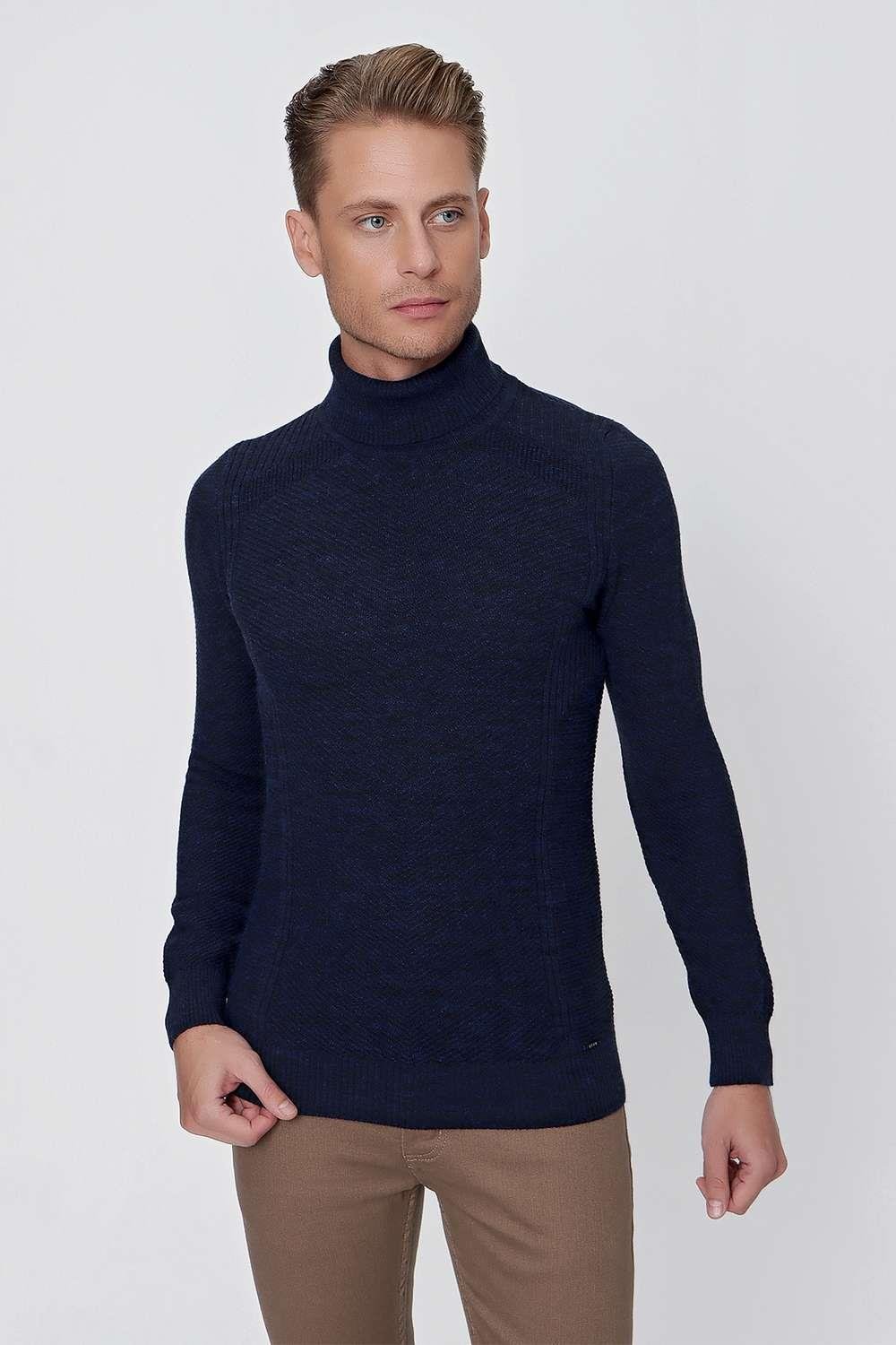 TR 847 Slim Fit Lacivert Klasik Triko