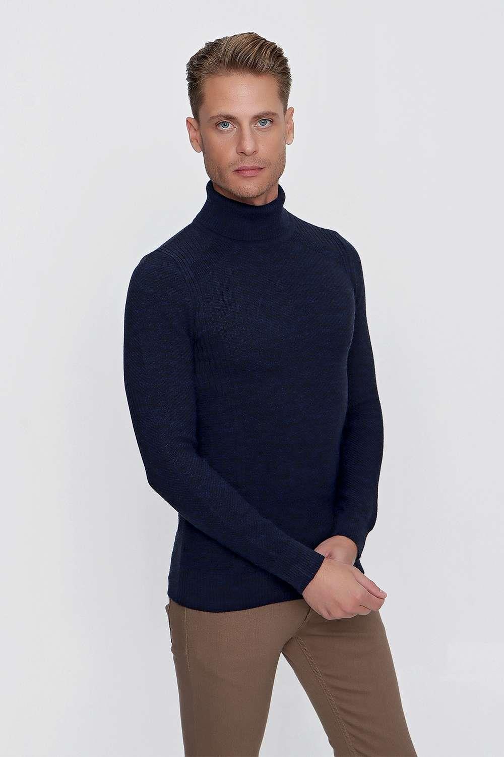 TR 847 Slim Fit Lacivert Klasik Triko