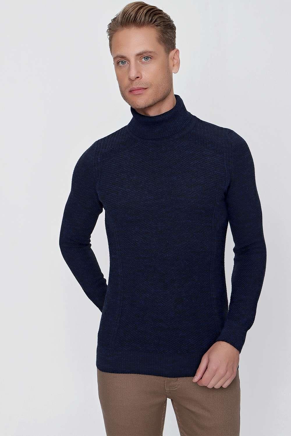 TR 847 Slim Fit Lacivert Klasik Triko