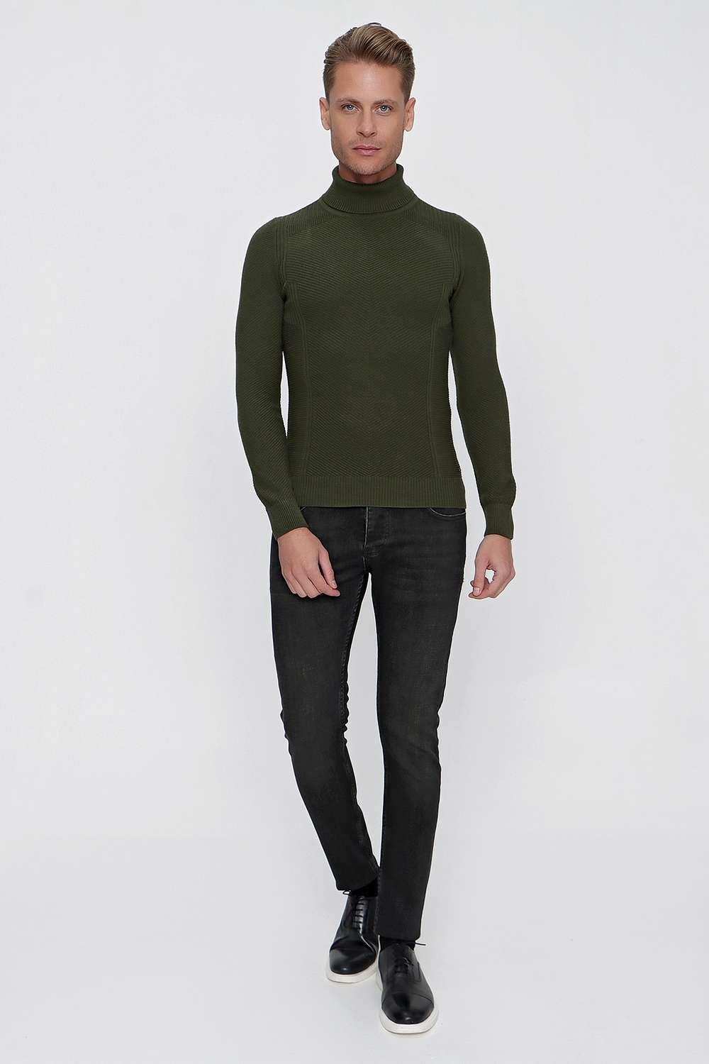 TR 847 Slim Fit Yeşil Klasik Triko