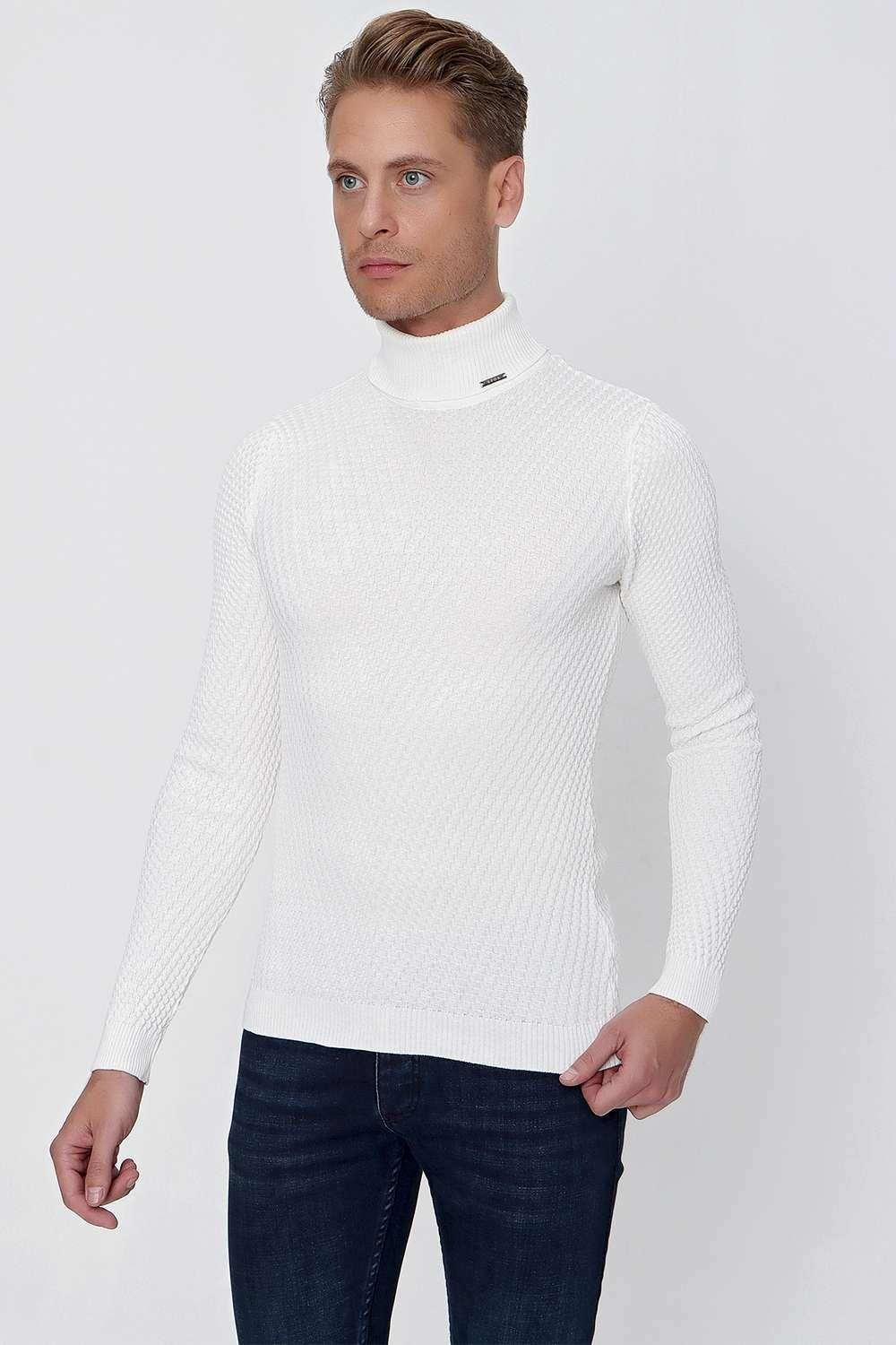 TR 848 Slim Fit Ekru Klasik Triko