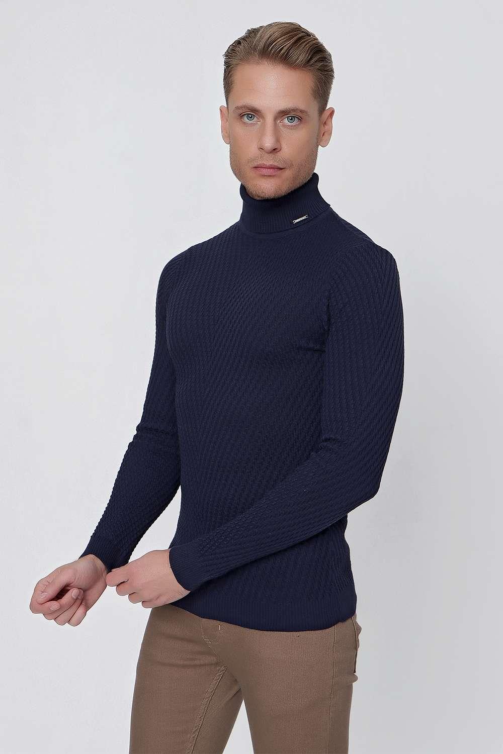 TR 848 Slim Fit Lacivert Klasik Triko