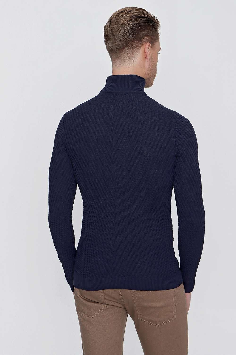 TR 848 Slim Fit Lacivert Klasik Triko