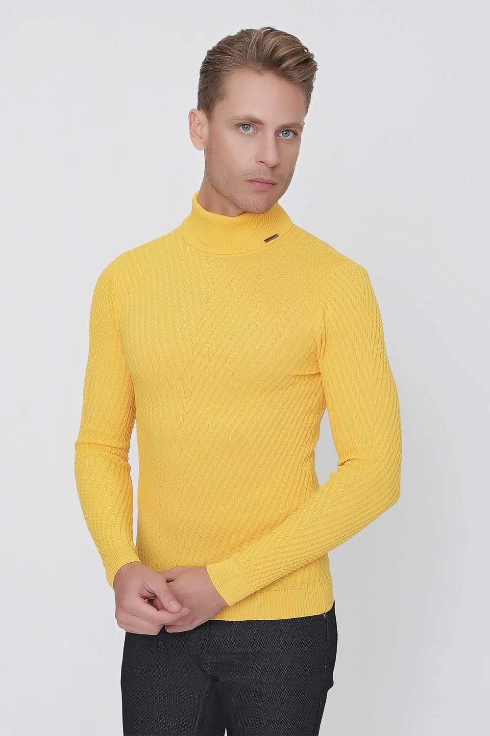 TR 848 Slim Fit Sarı Klasik Triko
