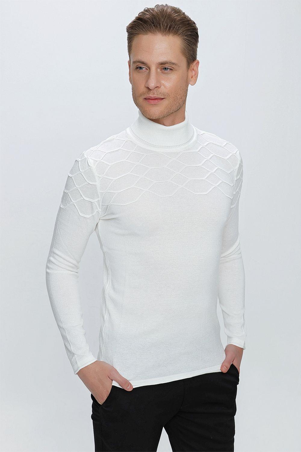 TR 851 Slim Fit Ekru Klasik Triko