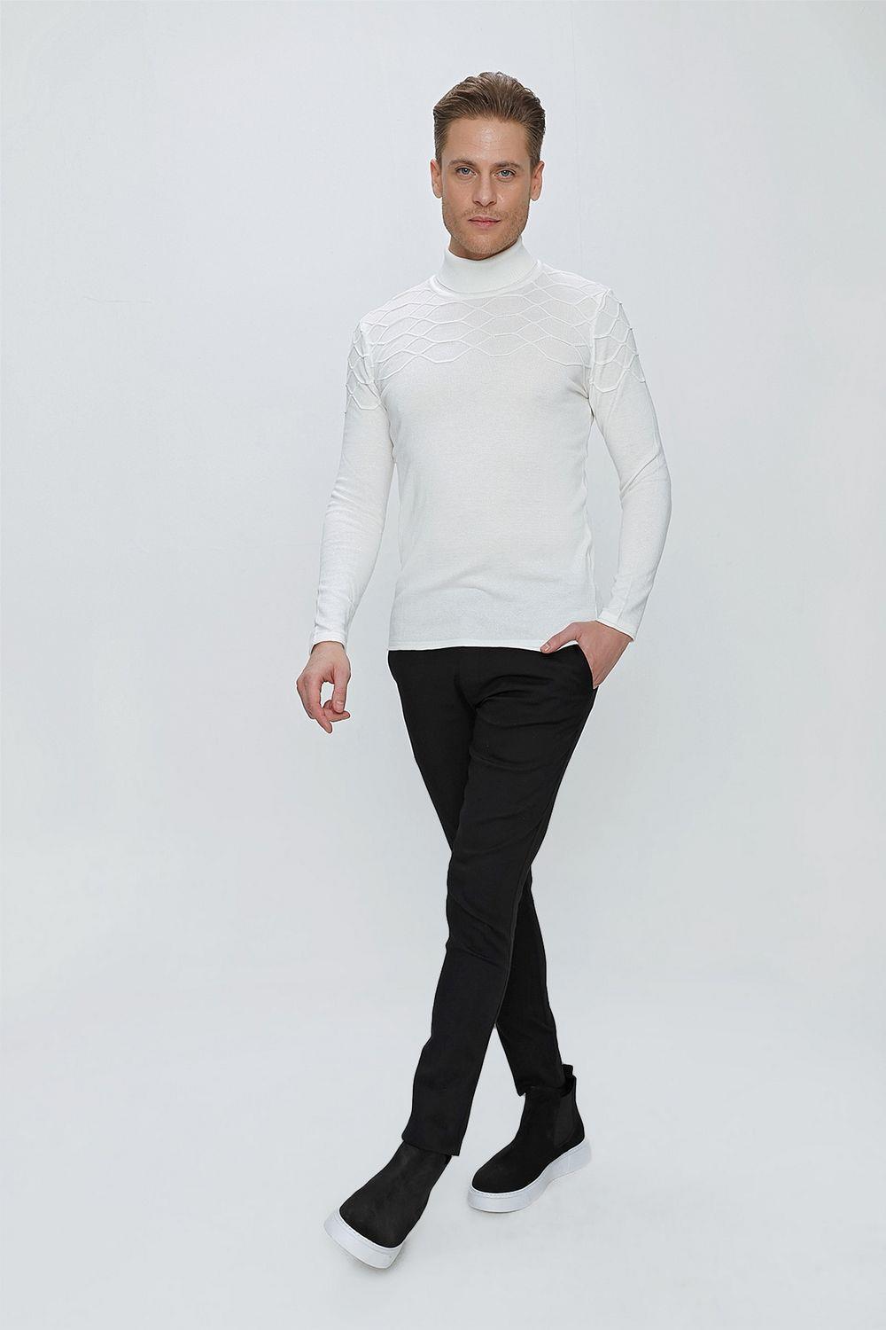 TR 851 Slim Fit Ekru Klasik Triko