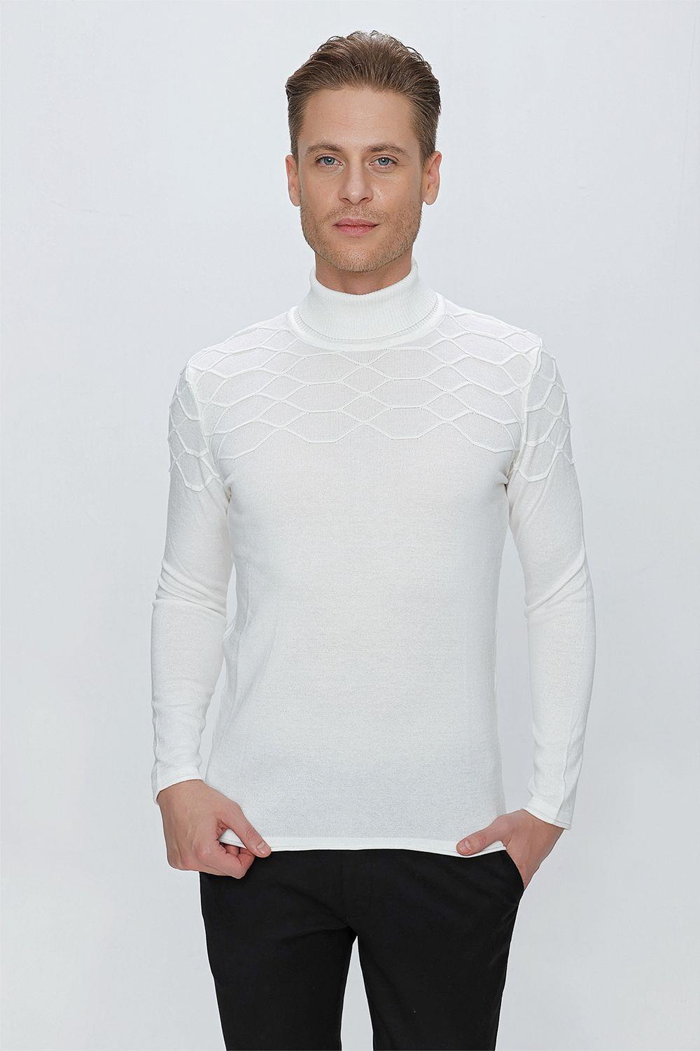 TR 851 Slim Fit Ekru Klasik Triko