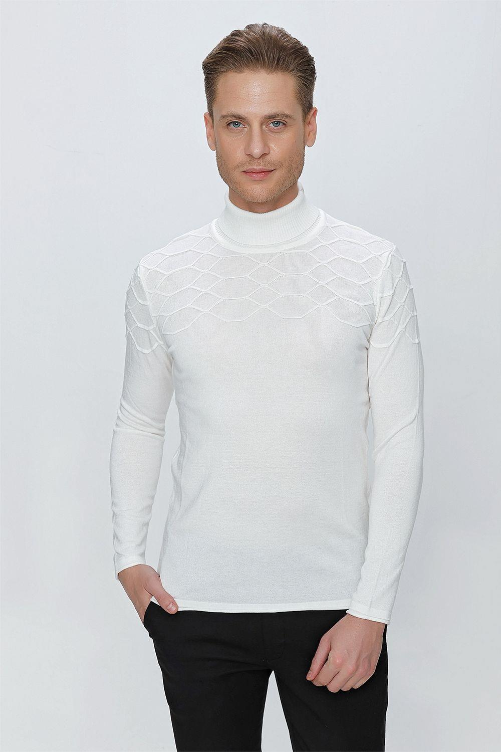 TR 851 Slim Fit Ekru Klasik Triko