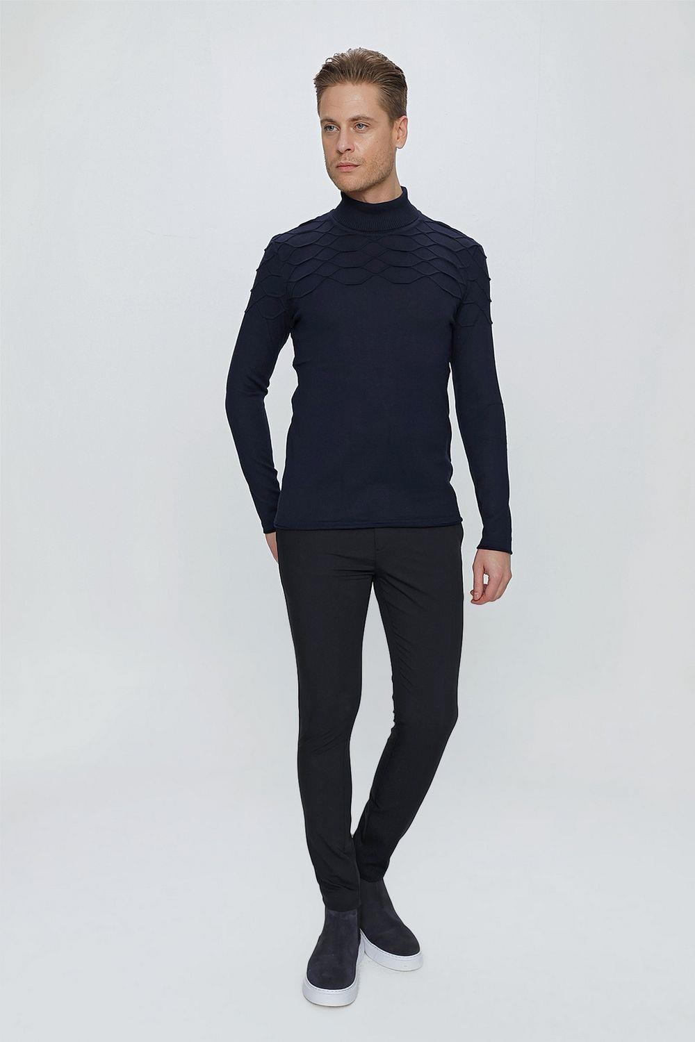 TR 851 Slim Fit Lacivert Klasik Triko